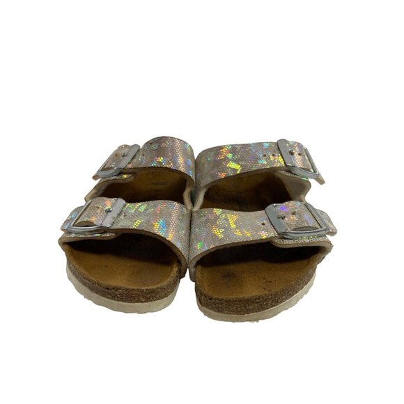 Birkenstock Kids Silver Holographic Arizona Double-Buckle Sandals Size 26 US 8 - Picture 2 of 9